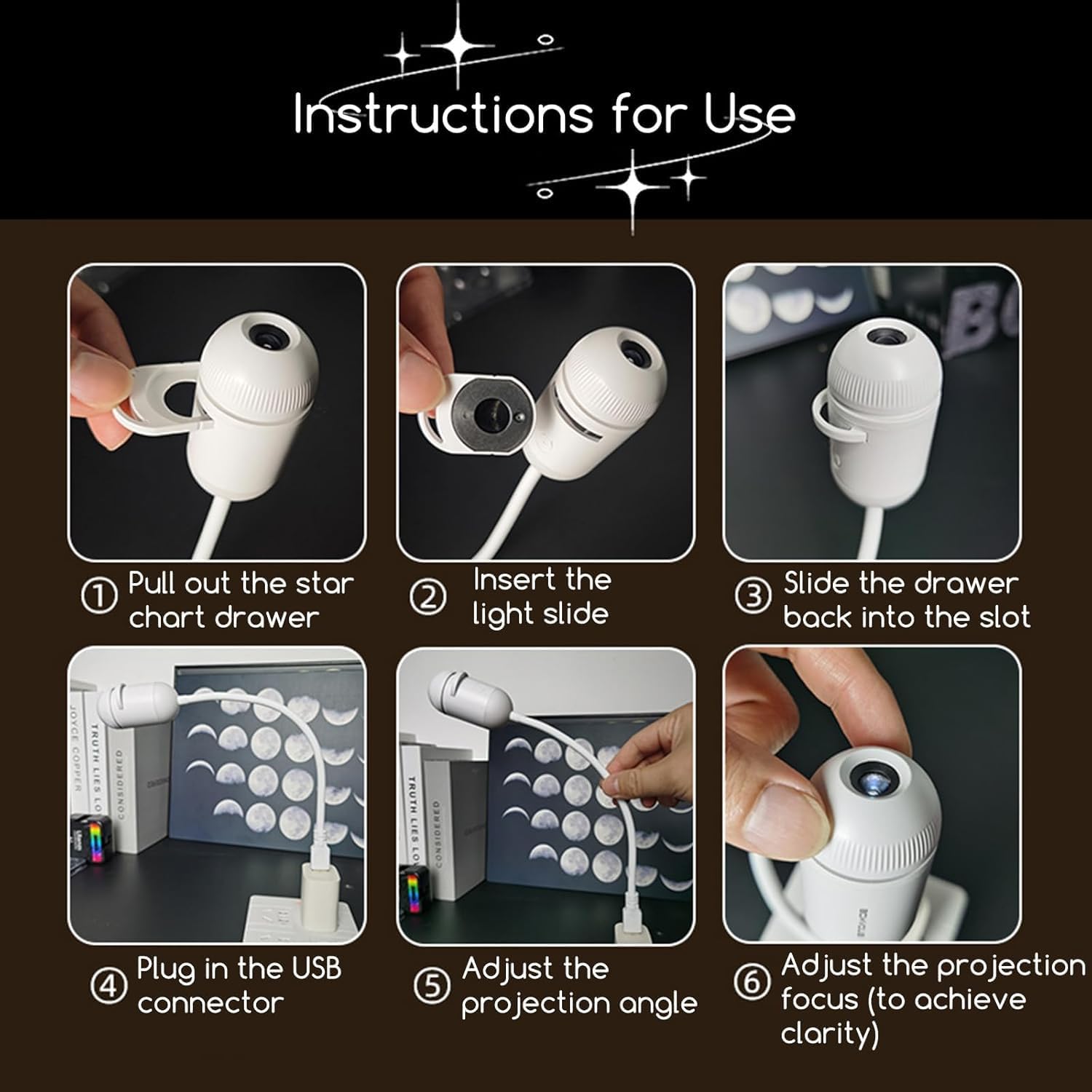 How to use the galaxy projector — insert slide, plug in, focus
